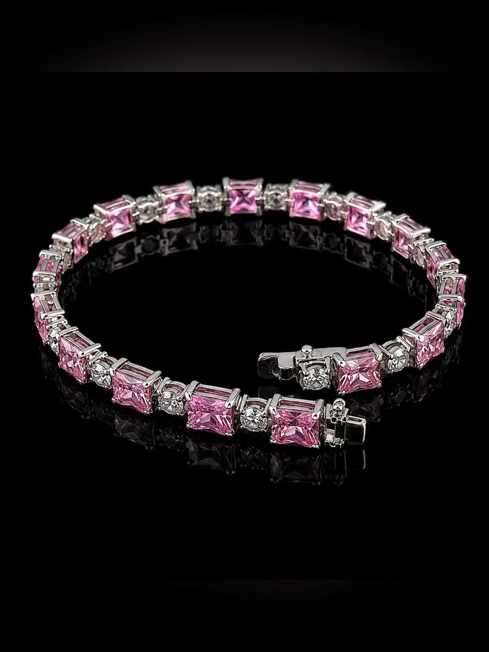 FAS 925 Sterling Silver Pink CZ Crystal Tennis Bracelet, NWOT